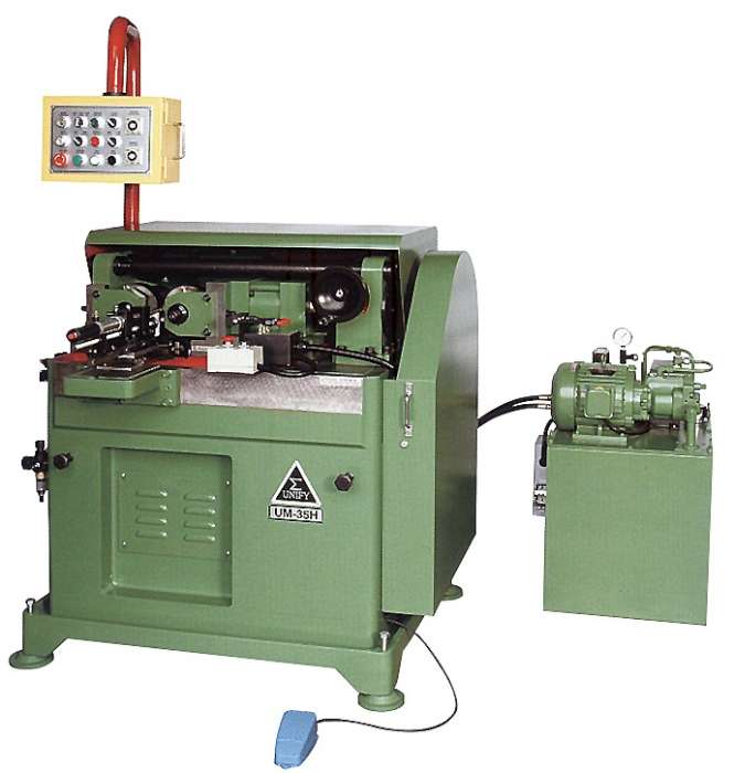 thread rolling machine is a special deisgned for serration type working piecs, UM-35H thread rolling machine is setting up with horizontal movable center-seat to roll the serration type working pieces .